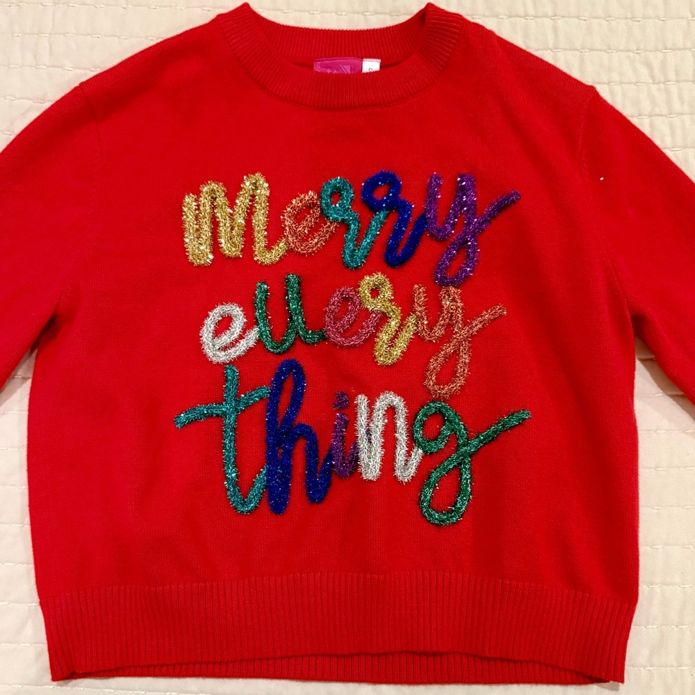 QUEEN OF SPARKLES Red Sweater with Multicolored Text